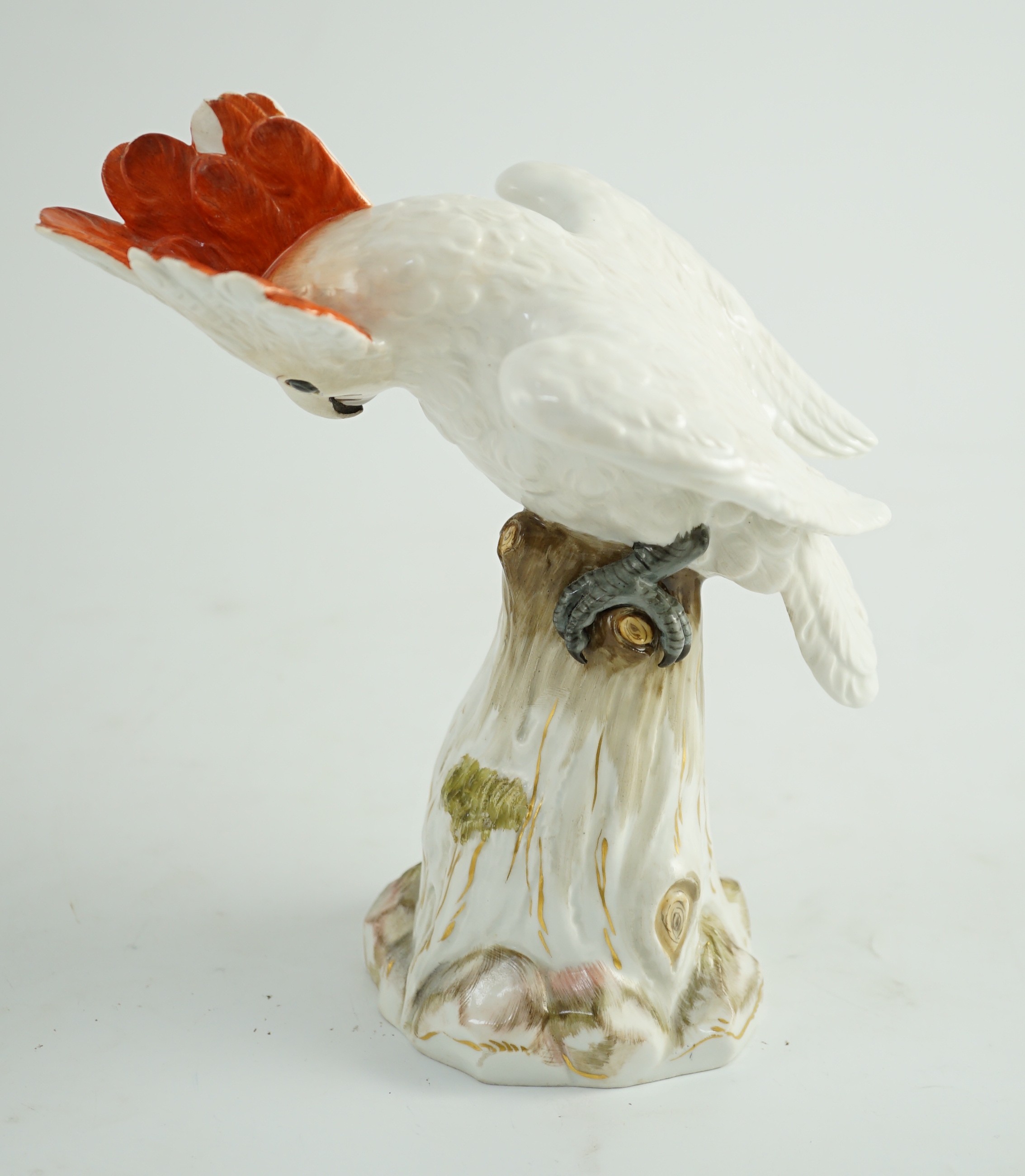 A Meissen figure of a cockatoo, late 19th century, 21.5cm high, chip to crest